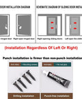 Installation diagrams for Heavy Duty Stainless Steel 90 Degree Barn Gate Latch for fences and sheds, showing configurations and installation details.
