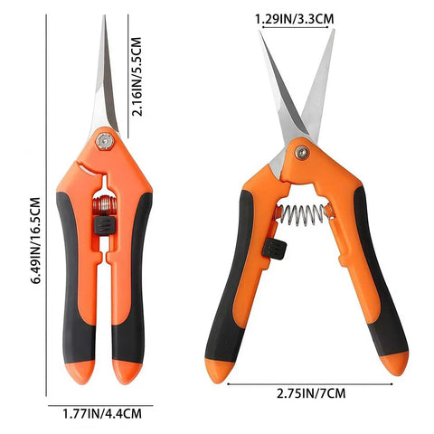 All-Purpose Pruning Shears For Gardening, Stainless Steel Bypass Pruners With Sharp Pointed Tips, Spring-Loaded Hand Shears For Plants And Light Branches, Ergonomic Green Garden Clippers For Easy Yard Work, 6.5 in orange black handles