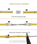 Installation diagram of 8mm COB LED Strip Connector Kit With 2 Pin Extension For High Density COB Lights Transparent Gapless Splicer PCB