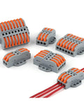Various sizes of Push In Wire Connectors No Fuss Quick Wire Splice Kit For Easy Plug And Play Electrical Wiring With Lever Action NC 22G.