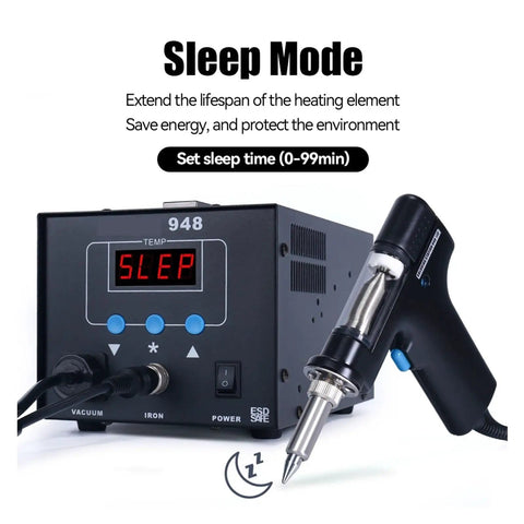 High Power Soldering Hot Plate Desoldering Station 90W With Auto Shutoff, sleep mode feature display, desoldering tool shown