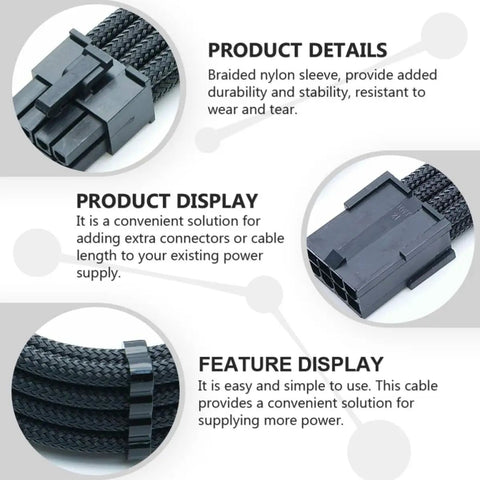 Rock Solid Build Nylon Braided Pci Gpu Extension Cable 30Cm Black shown with connectors and detailed nylon sleeve.