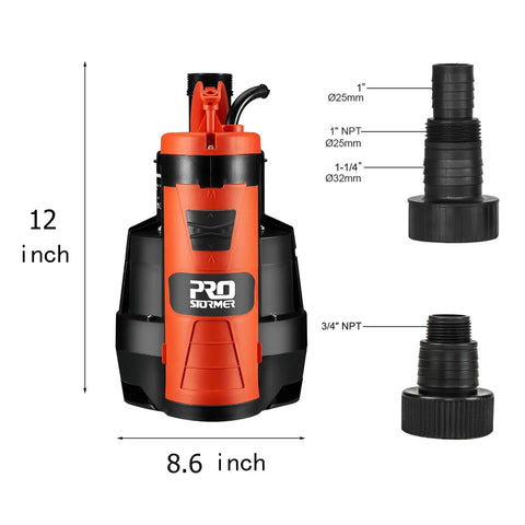 One Half HP Submersible Sump Pump 2110GPH Portable Electric Water Pump With Built-In Float Switch for pool drainage shown front view