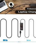 90W Universal Laptop Charger With 16 Tips For Dell, HP And Acer - 100-240V Input - 15V 16V 19V 19.5V 20V Output - Safe Travel Power Adapter For Work, Home, And On The Go, black 50 in cord