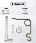 Gas Door Hinge Kit With Aluminum Spring Pin For 2015 2024 F150 Permanent Fuel Door Repair Fix No More Loose Gas Cap Rust Proof Easy Bolt On Upgrade Durable Aluminum Construction; components displayed on fitment guide.
