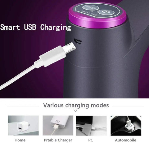 Close-up of 5 Gallon Water Bottle Pump For Easy Dispensing No Sweat Lifting Or Tipping Required Quick Install Simple Switch with USB charging port