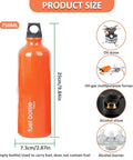 Aluminum Fuel Bottle 750ml For Camping And Outdoor Use, Leak Proof Container for gas petrol kerosene next to size information and uses.