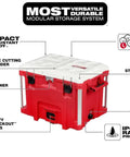 Beefy Milwaukee Packout 40Qt XL Cooler 3Pc Set With Impact Resistant Polymer Body White Red Heavy Duty Rolling Tool Box Built To Handle 250 Lb Load 9 Inch All Terrain Wheels Industrial Grade Handle featuring modular storage system and IP65 protection.
