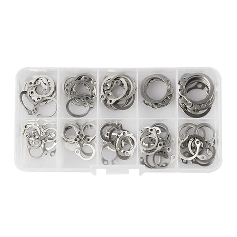 Stainless Steel C Clip Retaining Rings And Washers Kit, 100 Pcs, 8-18mm Bearing Snap Rings Assortment in storage box