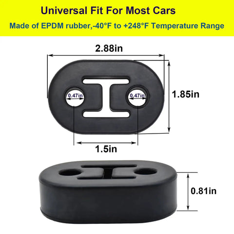 Rubber Exhaust Hanger Kit With 0.47 Inch Holes Adjustable Muffler Hangers For 2 Or 4 Hole Mounts shown with dimensions
