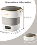 Slick Collapsible Mini Washing Machine With 13L Spin Basket And Quick Flip Design showing dimensions 33.5cm and 33cm.