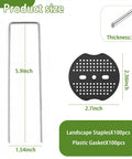 Heavy Duty U Shaped Galvanized Landscape Fabric Pins 200 Pack 6 Inch Garden Stakes With 100 Gaskets dimensions and details