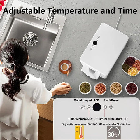 Heavy Duty Electric Coffee Roaster Machine With 360 Degree Even Roasting And Precise Temp Control For Knockout Flavors In Large Batches Of Beans Nuts And Grains No Sweat Operation for kitchen top with adjustable temperature and timer.