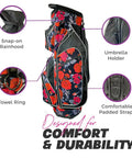 Monaco Collection 14 Way Ladies Golf Bag With Insulated Cooler Pocket Lightweight Cart Bag Rain Hood Red Roses Floral Design
