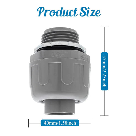 Front view of 6 Pack 3/4 Inch NPT Liquid Tight Conduit Connector Nonmetallic Straight Electrical Conduit Fitting PVC UL Listed