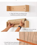 Installation steps for Snag This Heavy Duty Wooden Paper Dispenser With Serrated Cutter And Fast Rip Kraft Roll Holder. Easy wall mount.