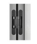 Close-up of door hinge with 180 degree swing and 120kg load capacity concealed recessed mount for thick solid doors no visible hardware
