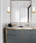 Gold Wall Sconce Set Of 2 Dimmable Vanity Lights With Milky White Cylinder Glass Shades beside bathroom mirror