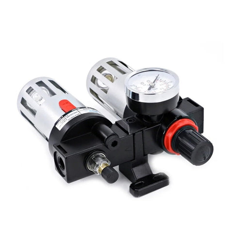 Half Inch Air Compressor FRL Combo With Oil Water Separator, Filter Regulator Lubricator, heavy duty metal body, side view