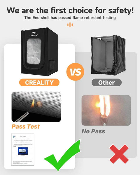 Comparison of Beefy 3D Printer Enclosure Fireproof And Dustproof Tent with another enclosure, showing flame retardancy test results