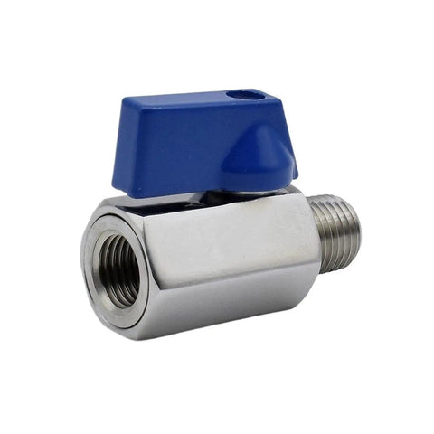 SS304 Stainless Steel Mini Ball Valve With Smooth Quick Turn Handle For Rock Solid Pipeline Control featuring blue handle and threaded connection.