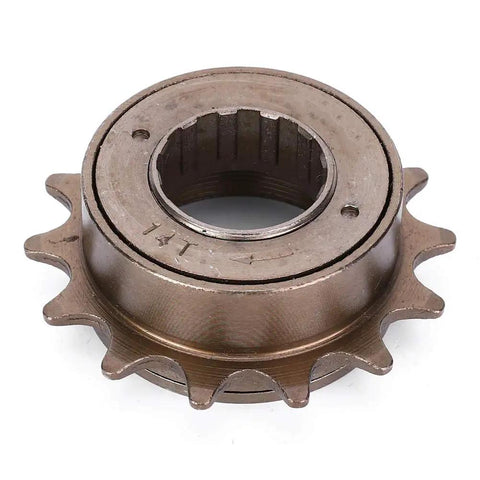 14T Screw On Single Speed Freewheel For Mountain Road And Folding Bikes Beefy One Way Flywheel in bronze, close-up view
