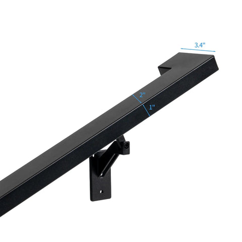 Step Up Your Game With This Four Foot Aluminum Handrail Kit For Indoor And Outdoor Stairs Featuring Hella Tough Matte Black Finish detail of dimensions