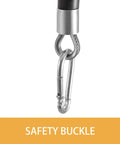 Close-up of a Heavy Duty Spring Balancer Tool Holder Retractable 11 To 19 Lbs 5 To 9 Kg with wire rope and metal hook, yellow finish.