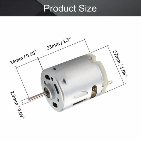 DC Motor 6V to 12V 5680-10885RPM 0.38A Tiny Dope Micro Motor With 2.3mm Round Shaft, size dimensions shown.