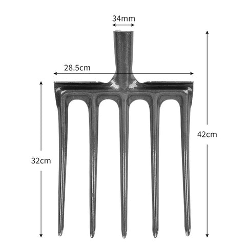 Heavy Duty High Carbon Steel Garden Fork With Five Tines Anti Breakage Spading Fork For Farms And Ranches dimensions shown