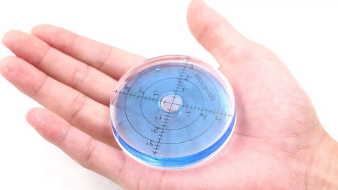 66mm Bullseye Round Spirit Level Tool For Quick Leveling In RVs And Home Projects, Waterproof PMMA ABS Build in hand, blue color