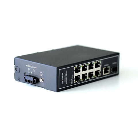 Side view of 10 Port PoE Gigabit Unmanaged Industrial Ethernet Switch With DIN Rail Or Wall Mount, UL Listed, fanless design