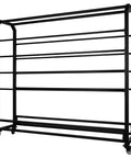 Hella Sturdy Fabric Roll Storage Rack With Smooth Riding Casters And Adjustable Hanging Rod Display Shelf For Leather Wallpaper Rolls Solid Steel Merchandiser And Pro Gear Stash Stand, black steel rack with wheels.