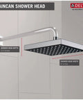 Chrome 8 Inch Square Rain Shower Head With Soft Rain Spray For A Dope Spa-Like Shower, Overhead Design in a bathroom setting.