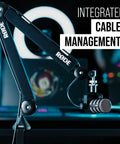 PSA1+ Pro Studio Desk Boom Arm With Spring Damping, Cable Management, And 360 Degree Rotation, featuring a mounted microphone, black.