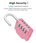 Pink plastic four-digit combination padlock with a silver U-shaped shackle for outdoor use