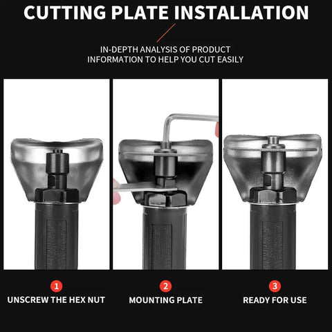 3 Inch Pneumatic Cut Off Tool With 5 Piece 3 Inch Cutting Disc Set Includes HSS Saw Blade Wrench And One Quarter Inch NPT Air Fitting 20000 RPM Free Speed Ideal For Metal Fabrication And DIY Projects showing cutting plate installation steps