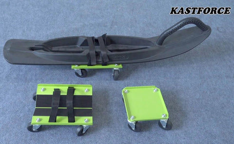 Heavy Duty Snowmobile Dolly Set Of 3 With V Slide, 2.5 Inch Nylon Swivel Casters, Rubber Pad Protecting Skis, 4 Adjustable Tie-Down Straps