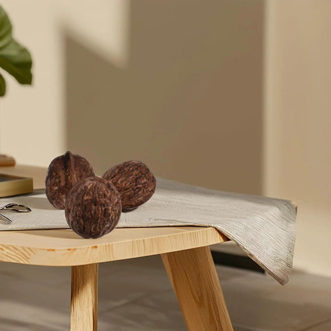 24Pcs Realistic Artificial Walnut Nuts Miniature Faux Fruit Photo Props on a wooden table for home decor and food styling
