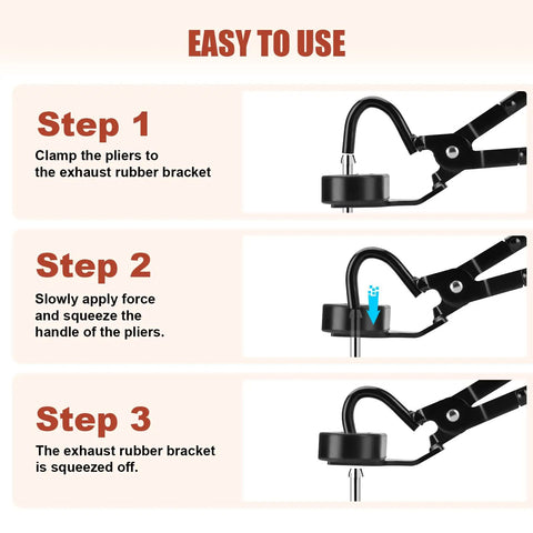 Universal Exhaust Hanger Removal Pliers And Heavy Duty Rubber Hanger Kit Made Of Carbon Steel For Quick Muffler Jobs With Anti Rust Coating To Save Time On Any Car Repair Project