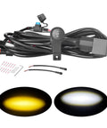 Two-Lead LED Light Wiring Harness With ON-OFF-ON Handlebar Switch for 22mm Bikes and ATVs, shown with light color options.