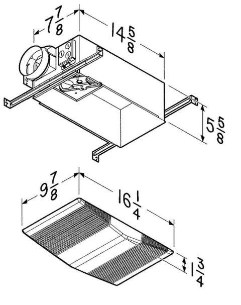 Dope Ceiling Bathroom Exhaust Fan And Light Combo With 70 CFM, Quiet 4.0 Sones, dimensions and installation diagram.