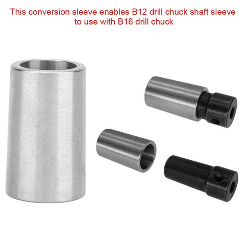 DANAIXZ B12 to B16 drill chuck conversion sleeve set; stainless steel, four-piece, front view