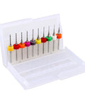 10 Piece Micro Drill Bit Set Tungsten Carbide Precision Bits for PCB Engraving, 0.3mm to 1.2mm Range, in plastic case