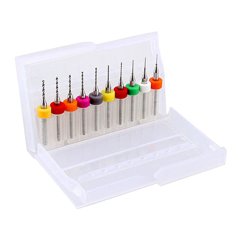 0.3-1.2mm Carbide Micro Drill Bits For PCB, Precision Engraving And Routing, Tungsten Carbide Drills, 10-piece set in case