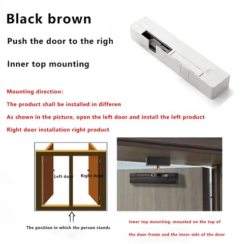 Inner top mounting of Door Damping Buffer For Flat Outward Opening Doors Invisible Wooden Hydraulic Closer In White Silent