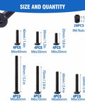 Crib Hardware Replacement Kit With 28 M6 Stainless Steel Hex Socket Bolts And Zinc Barrel Nuts shown in varied sizes from 20mm to 80mm