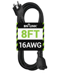 8 Ft Indoor Outdoor Extension Cord 16 3 SJTW 13 Amp Grounded 3 Prong Plug Water And Weather Resistant For Landscaping And Holiday Decor Home And Office Use Durable And Flexible Cord coiled on white background