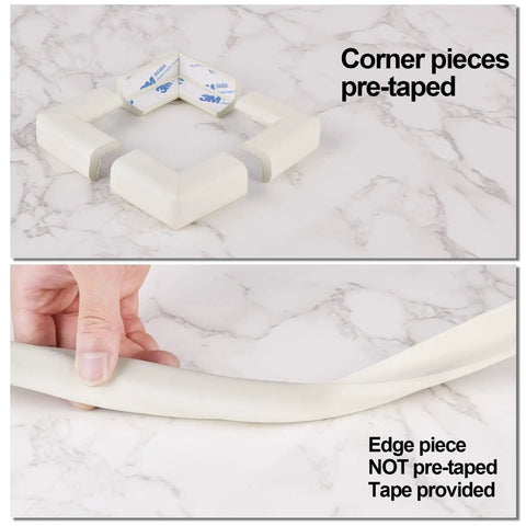Baby Proof Edge And Corner Guards 16 Ft High Density Nbr Rubber Foam Strips with pre-taped corner and untaped edge pieces.