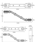 Technical illustration of HVAC Service Wrench Set for Refrigeration and Air Conditioning, showing dimensions and curved design.